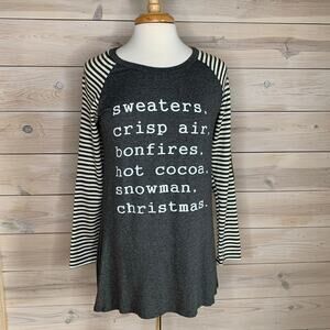 Long Sleeve Christmas Top with Striped Sleeves Suede Elbow Patch